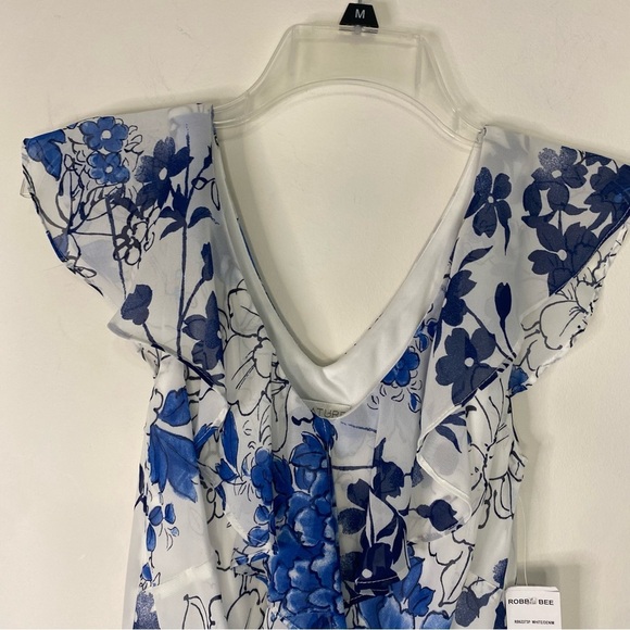 Signature by Robbie Lee Blue Floral Sleeveless Ruffles Flowy Maxi Dress 4P Y2K - Picture 7 of 14